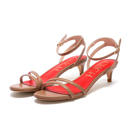 CHCH Women’s Round Open-Toe Kitten-Heel Sandals