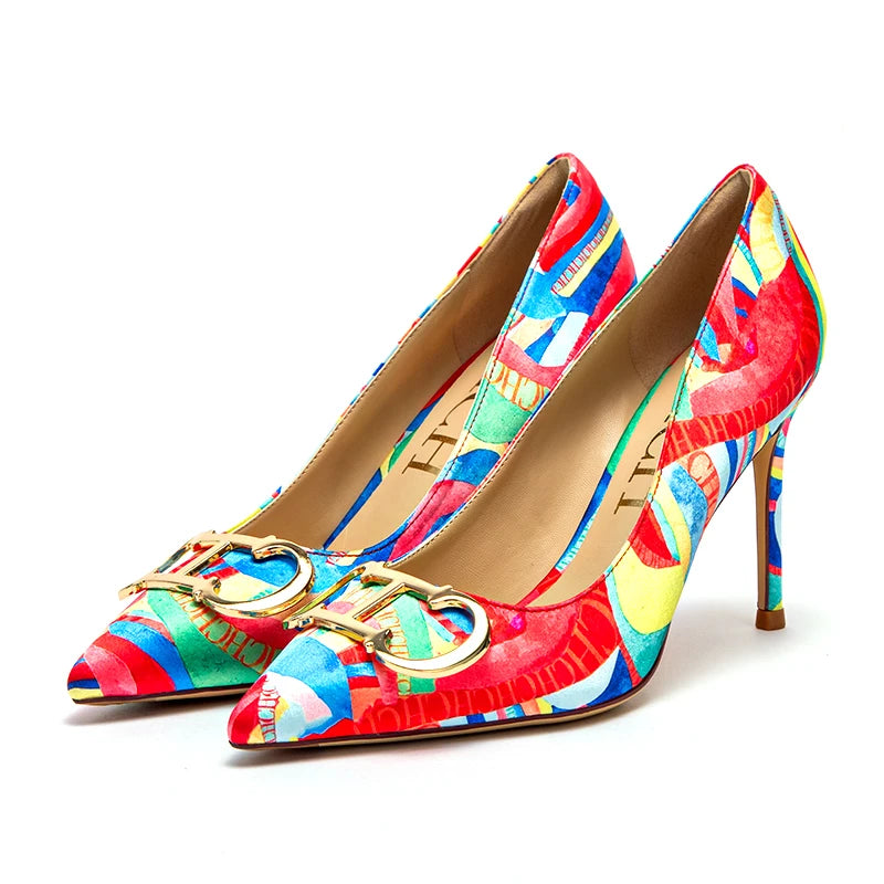 CHCH Women’s 9 cm Pointed Heels with Metal Buckle