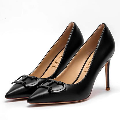 CHCH Women’s 9 cm Pointed Heels with Metal Buckle