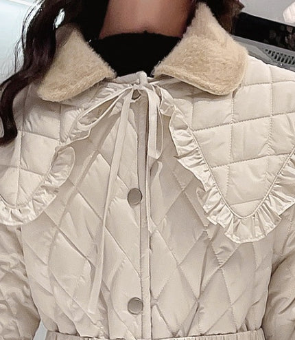Large Lapel Warm Padded Jacket With Fleece Thick Coat Waist