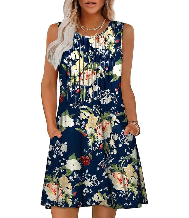 Loose Beach Vacation Casual Round Neck Sleeveless Vest Dress
