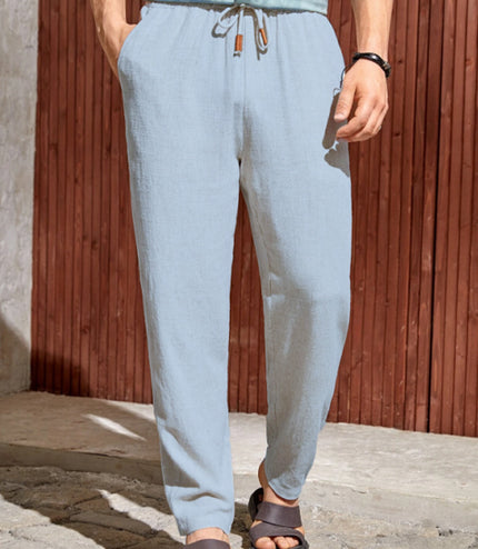 Men's Casual Cotton And Linen Drawstring Trousers Breathable Casual Versatile