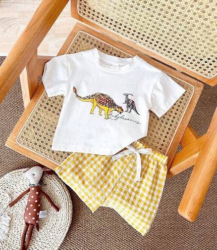 Boys' Dinosaur Printed Casual Cartoon Cotton Short Sleeve Pants Two-piece Set
