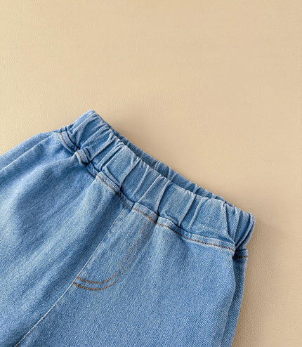 Summer Baby Letter Print Short-sleeve Top Denim Shorts Suit