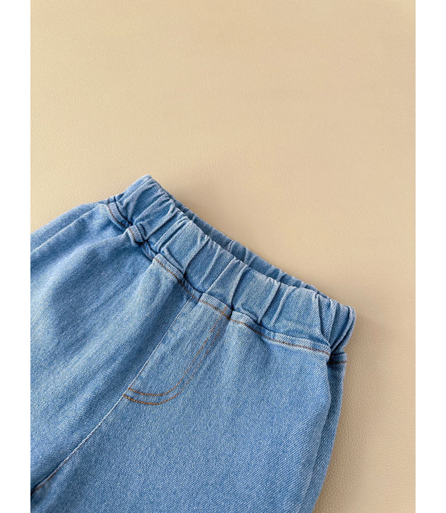 Summer Baby Letter Print Short-sleeve Top Denim Shorts Suit