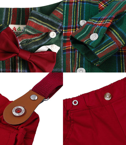 Boy Fashionable Suit Plaid Shirt Outfit