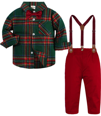 Boy Fashionable Suit Plaid Shirt Outfit
