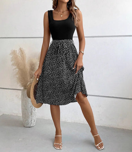 Elegant Contrast Color Sleeveless Dress