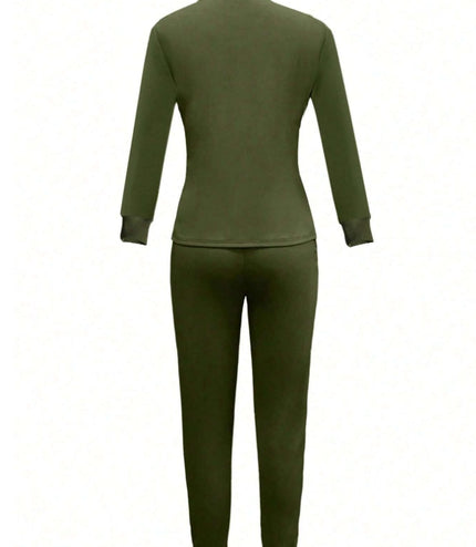 Casual Round Neck Long Sleeve Top And Pants Suit