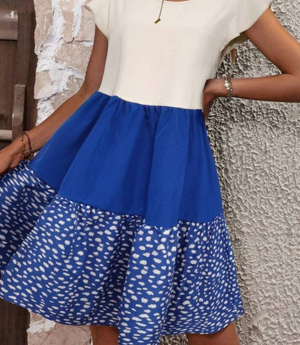 Color Block Dalma Print Frilly Dress