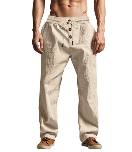 Men's Beach Trendy Button Loose Skin-friendly Breathable Sports Linen Trousers