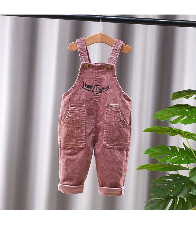 New Corduroy Baby Kids Denim Suspender Pants