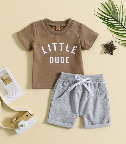 Children's Clothing Round Neck Letter Print Top Two-piece Set