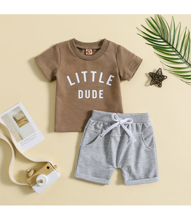 Children's Clothing Round Neck Letter Print Top Two-piece Set