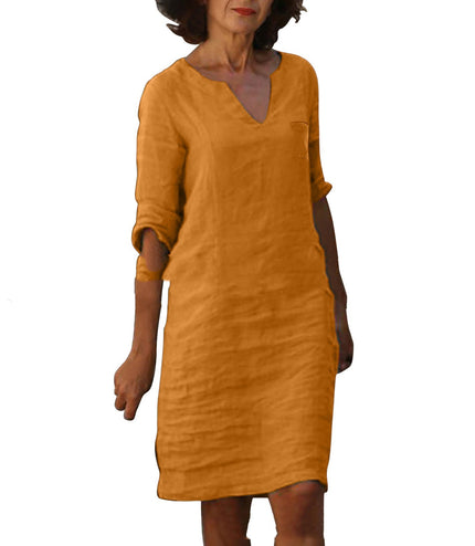 European And American Style With Pockets Spring And Summer Wash Wrinkle Small V-neck Dress