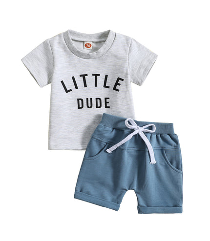 Children's Clothing Round Neck Letter Print Top Two-piece Set