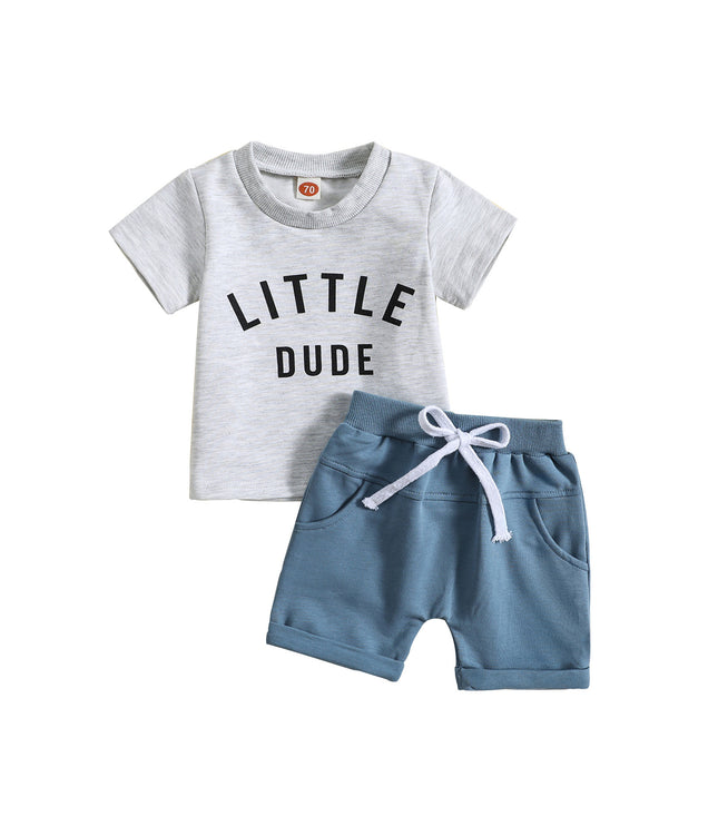 Children's Clothing Round Neck Letter Print Top Two-piece Set