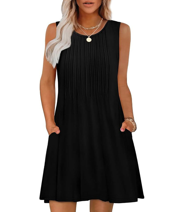 Loose Beach Vacation Casual Round Neck Sleeveless Vest Dress