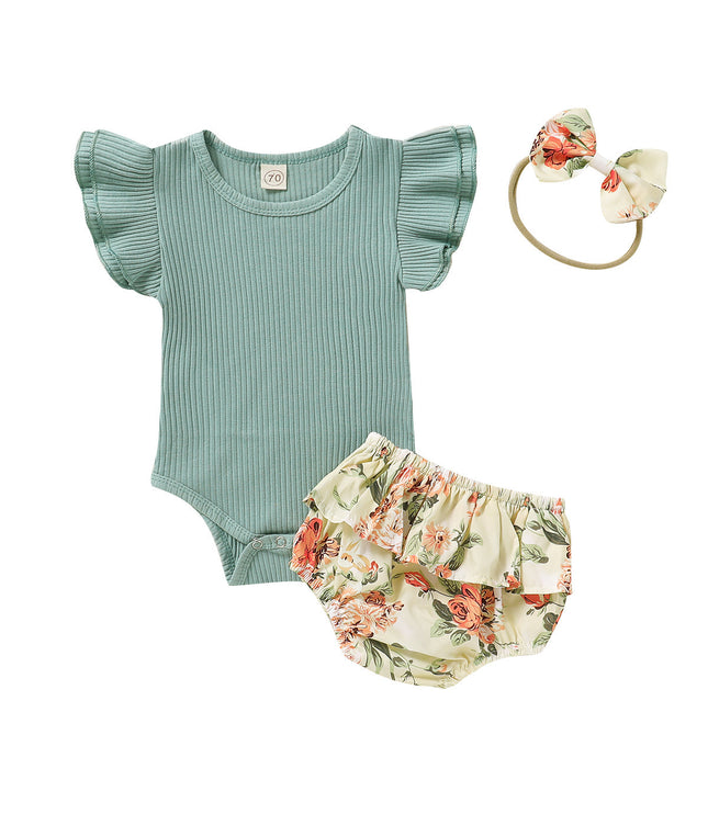 Short sleeve top print triangle creeper