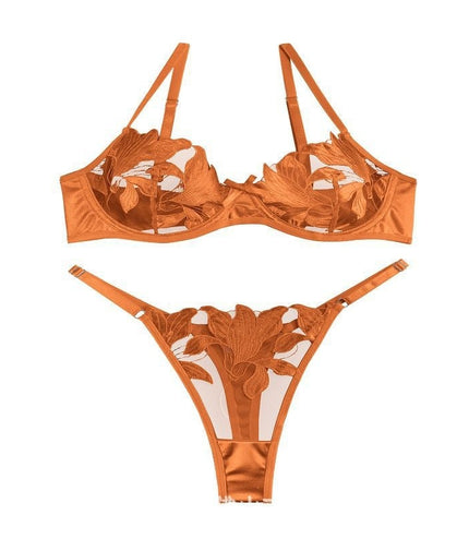 Lace Embroidery Mesh See-through Sexy Lingerie Set
