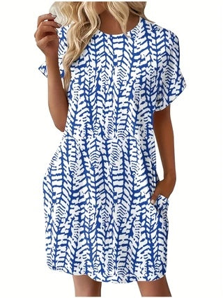Short Sleeve Printed Pocket Dress