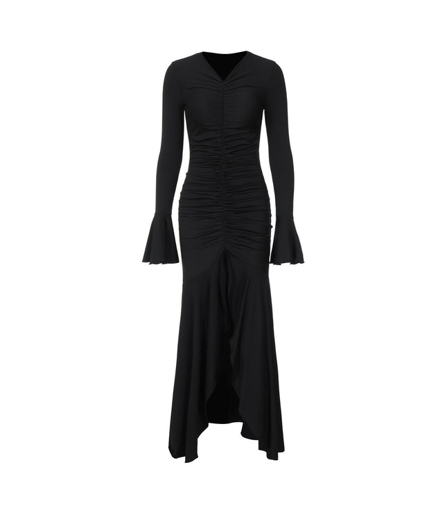Fashionable Elegant V-neck Pleated Slim-fit Flared Sleeves Dress