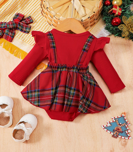 Baby Christmas New Year Pit Elk Red Plaid Dress