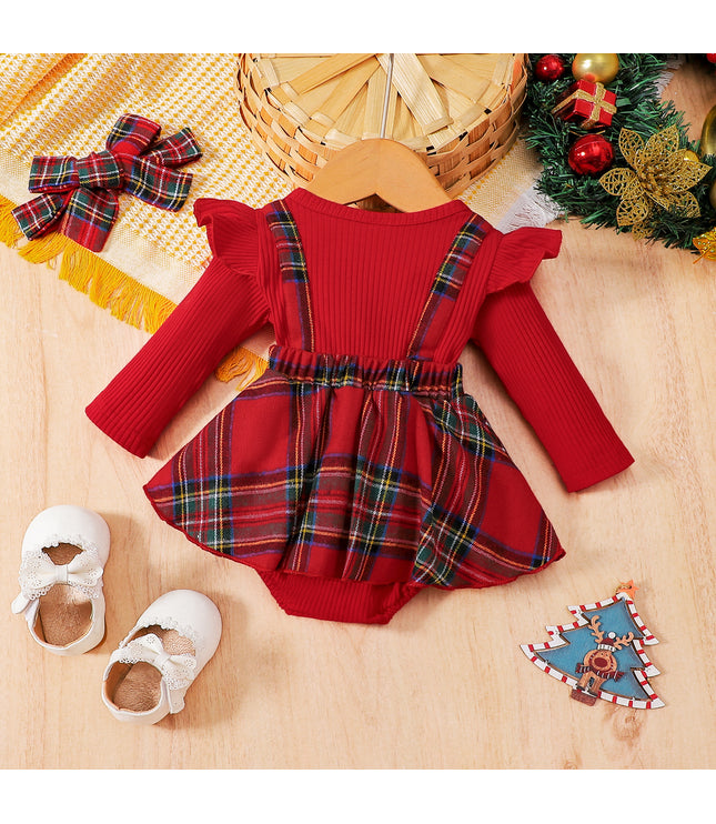 Baby Christmas New Year Pit Elk Red Plaid Dress