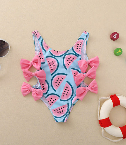 Swimsuit Girls' Cute One-Piece Watermelon Print Bow