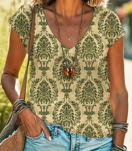 Casual Loose Fashion Digital Printing Multi-color Short Sleeve Women