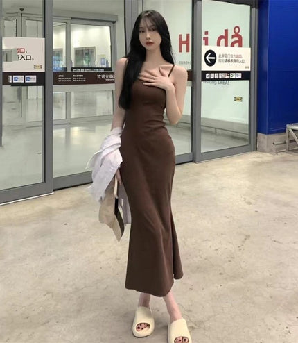 Elastic Sling Dress Women's Sleeveless Cold-shoulder