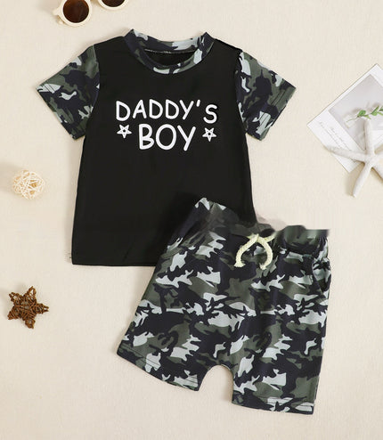 Boy's Camouflage T-shirt And Shorts Two-piece Set