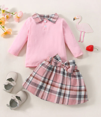 Ins New Children's Clothing Long-sleeved Shirt Plaid Skirt Suit
