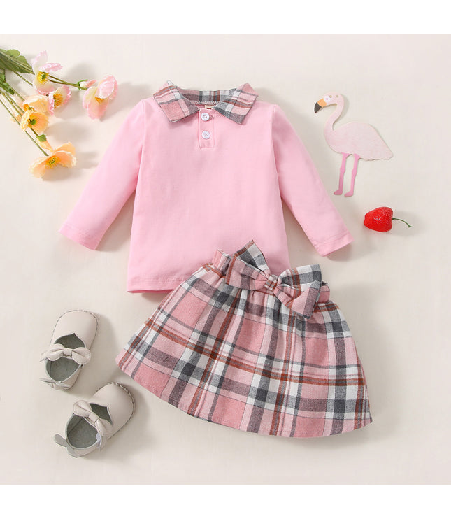 Ins New Children's Clothing Long-sleeved Shirt Plaid Skirt Suit