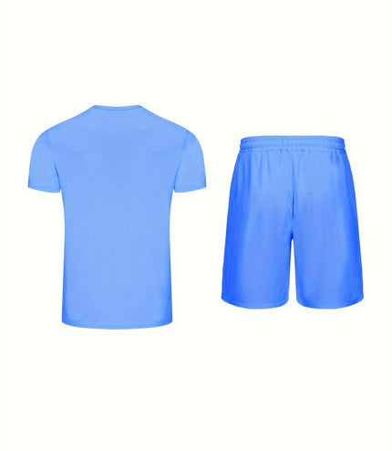 Men's Outfit, Solid Casual Crew Neck Short Sleeve T-Shirt & Drawstring Shorts 2-piece Set For Summer Outdoor Activities
