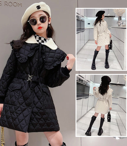 Large Lapel Warm Padded Jacket With Fleece Thick Coat Waist