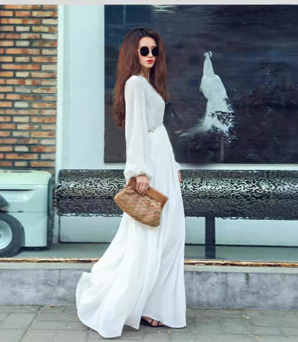 Chiffon White Vacation Style Dress