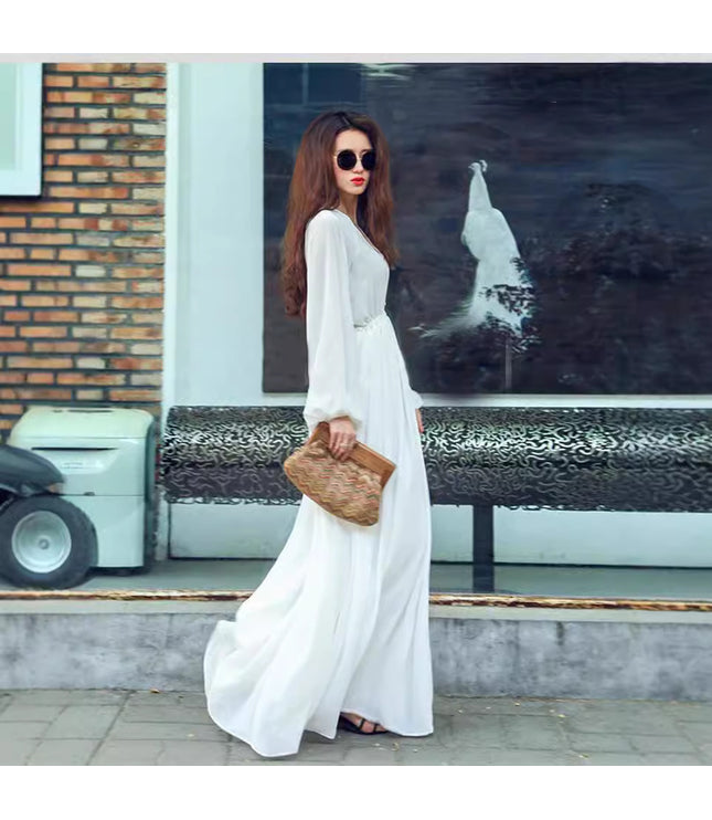 Chiffon White Vacation Style Dress