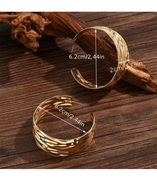 Exaggerated Metal Ring Texture Earrings
