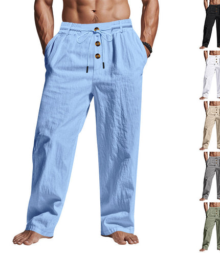 Men's Beach Trendy Button Loose Skin-friendly Breathable Sports Linen Trousers