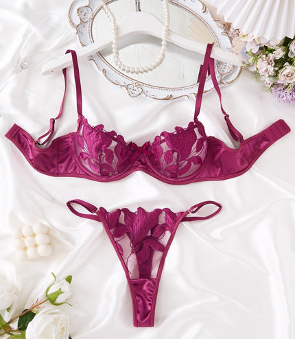 Lace Embroidery Mesh See-through Sexy Lingerie Set
