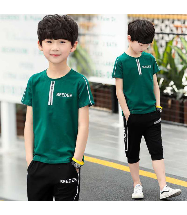Middle And Big Boys Summer Short Sleeve T-shirt Two-piece  Fashion