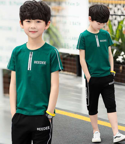 Middle And Big Boys Summer Short Sleeve T-shirt Two-piece  Fashion