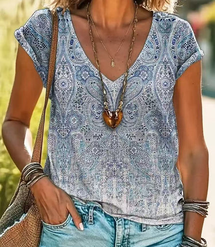 Casual Loose Fashion Digital Printing Multi-color Short Sleeve Women