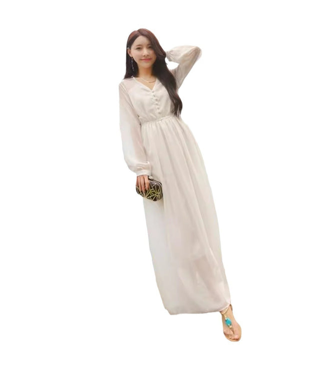 Chiffon White Vacation Style Dress