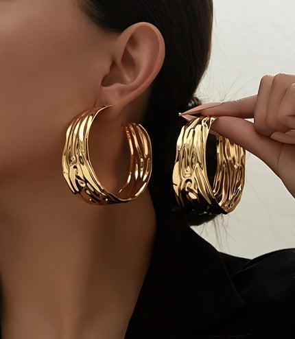 Exaggerated Metal Ring Texture Earrings