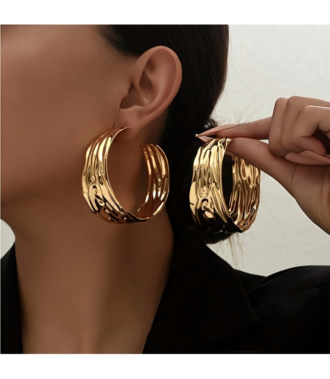 Exaggerated Metal Ring Texture Earrings
