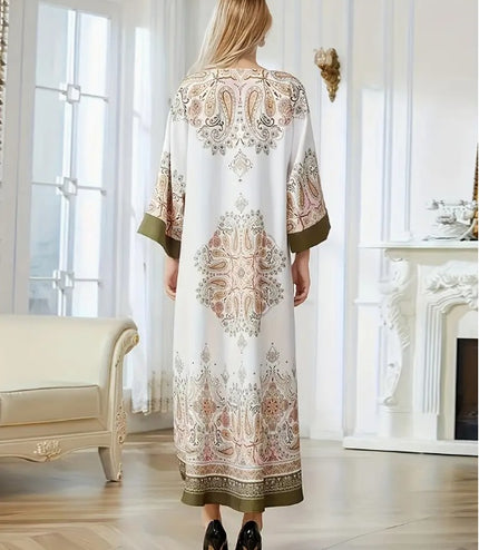 Elegant Floral Print Long Sleeve Abaya Dress