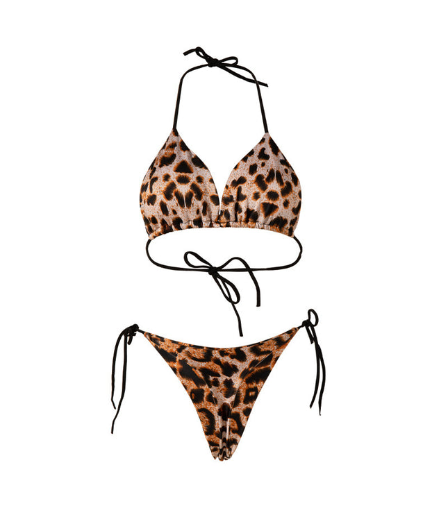 Solid Color Lace-up Bikini Three-point T-back Swimsuit Suit With Chest Pad Beach Womens Clothing