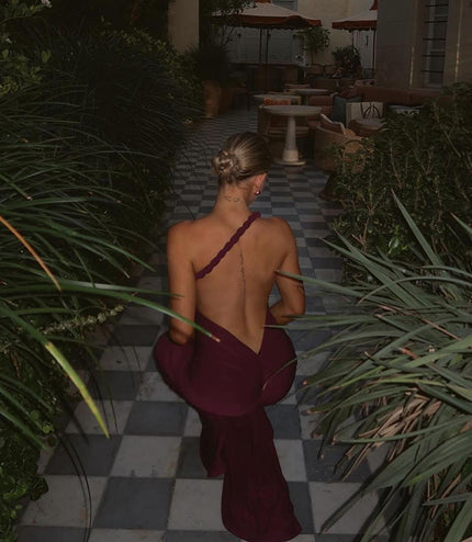 Halter Backless Pleating Sheath Sexy Dress